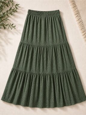 Melrose Chic Olive Green Tiered Maxi Skirt | Boho Cottagecore
